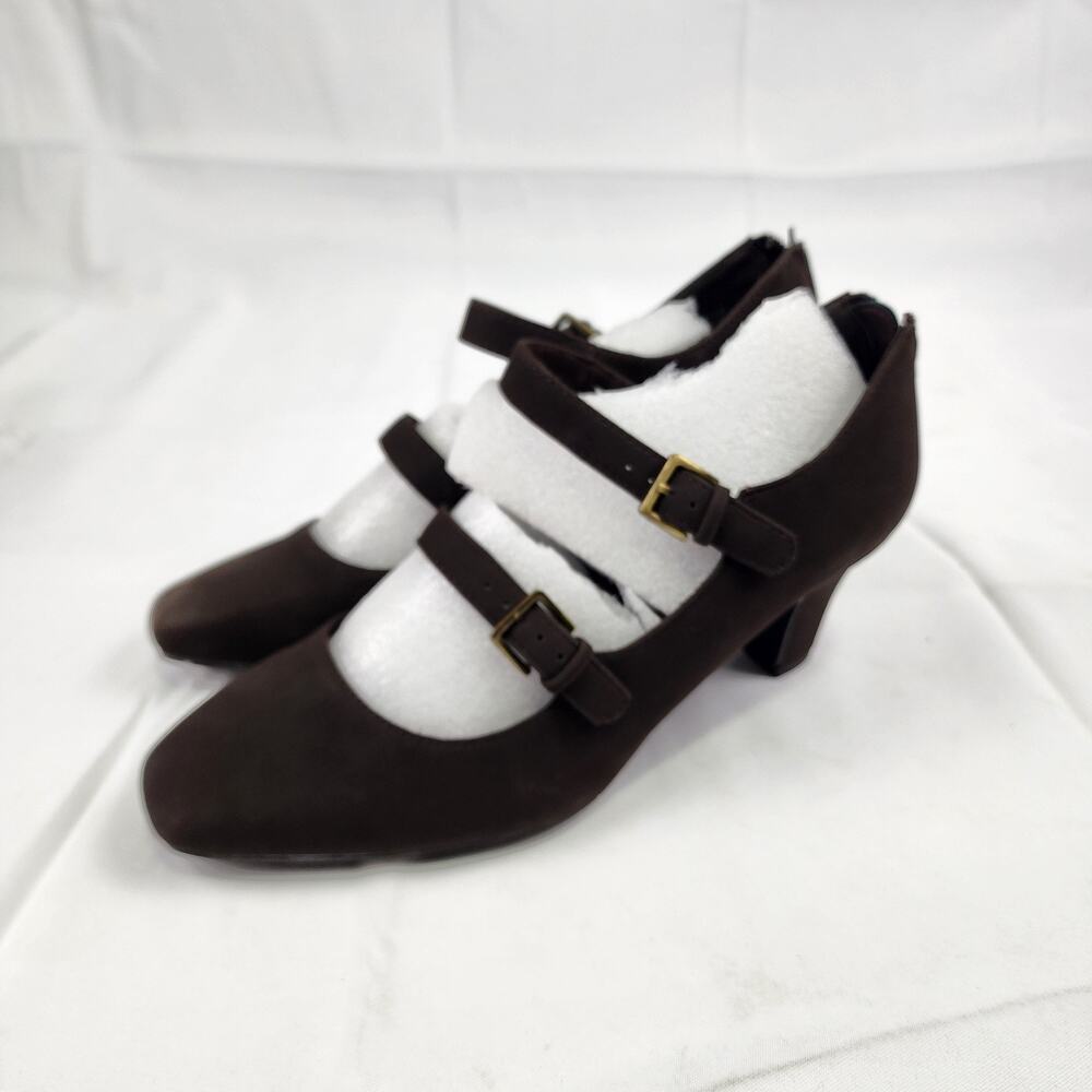 Easy Street Willis Women's Brown Suede Mary Jane Heels Size 11W NWT